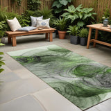 8' Runner Olive Green Abstract Washable Non Skid Indoor Outdoor Runner Rug