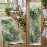 8' Runner Olive Green Abstract Washable Non Skid Indoor Outdoor Runner Rug