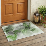 3' X 5' Olive Green Abstract Washable Non Skid Indoor Outdoor Area Rug
