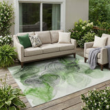 5' X 8' Olive Green Abstract Washable Non Skid Indoor Outdoor Area Rug