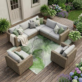 8' X 10' Olive Green Abstract Washable Non Skid Indoor Outdoor Area Rug