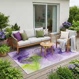 5' X 8' Purple Abstract Washable Non Skid Indoor Outdoor Area Rug