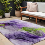 8' X 10' Purple Abstract Washable Non Skid Indoor Outdoor Area Rug