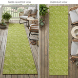 8' Runner Moss Green Geometric Washable Non Skid Indoor Outdoor Runner Rug
