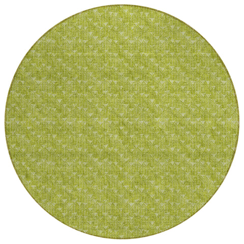 8' Round Moss Green Round Geometric Washable Non Skid Indoor Outdoor Area Rug