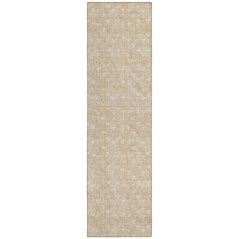 2' X 8' Beige Geometric Washable Indoor Outdoor Runner Rug