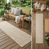 2' X 8' Beige Geometric Washable Indoor Outdoor Runner Rug