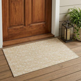 3' X 5' Tan Geometric Washable Non Skid Indoor Outdoor Area Rug