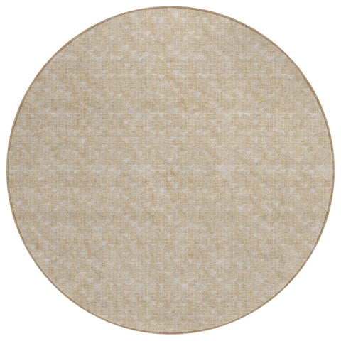 8' Round Tan Round Geometric Washable Non Skid Indoor Outdoor Area Rug