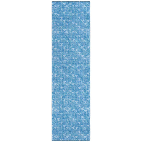 8' Runner Blue Geometric Washable Non Skid Indoor Outdoor Runner Rug