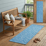 8' Runner Blue Geometric Washable Non Skid Indoor Outdoor Runner Rug