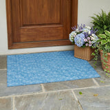 3' X 5' Blue Geometric Washable Non Skid Indoor Outdoor Area Rug