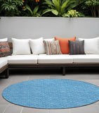 8' Round Blue Round Geometric Washable Non Skid Indoor Outdoor Area Rug