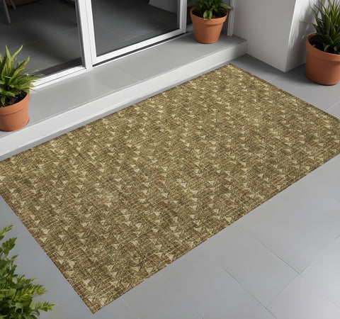 3' X 5' Brown Geometric Washable Non Skid Indoor Outdoor Area Rug