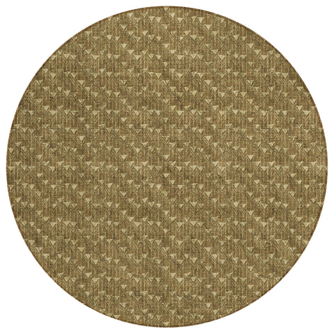 8' Round Brown Round Geometric Washable Non Skid Indoor Outdoor Area Rug