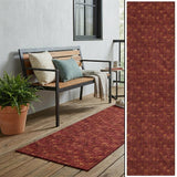 8' Runner Burgundy Geometric Washable Non Skid Indoor Outdoor Runner Rug