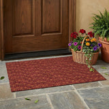 3' X 5' Burgundy Geometric Washable Non Skid Indoor Outdoor Area Rug