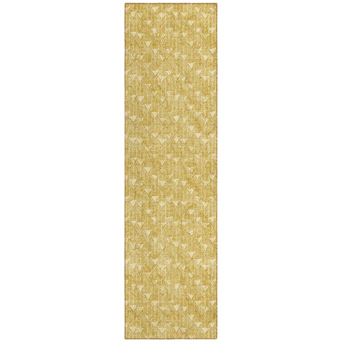 8' Runner Gold Geometric Washable Non Skid Indoor Outdoor Runner Rug