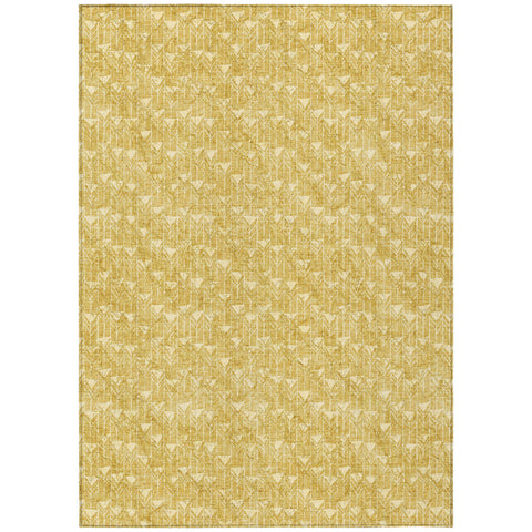 5' X 8' Gold Geometric Washable Non Skid Indoor Outdoor Area Rug