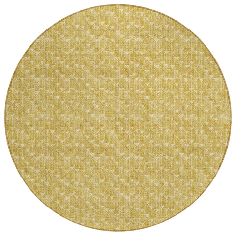 8' Round Gold Round Geometric Washable Non Skid Indoor Outdoor Area Rug