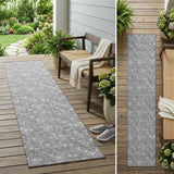 8' Gray Geometric Washable Non Skid Indoor Outdoor Runner Rug