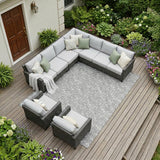 8' X 10' Gray Geometric Washable Non Skid Indoor Outdoor Area Rug