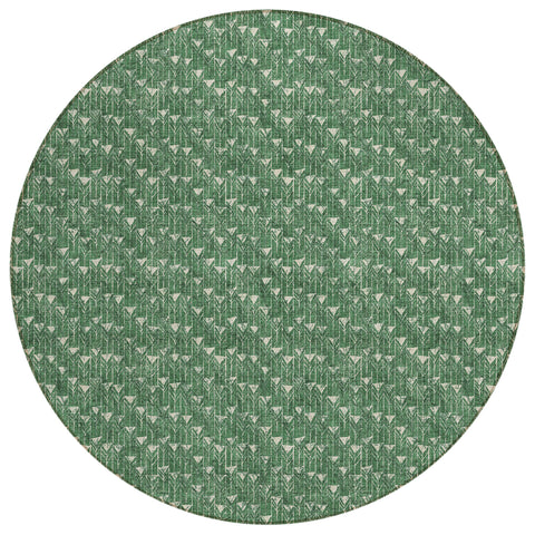 8' Sage Round Geometric Washable Indoor Outdoor Area Rug