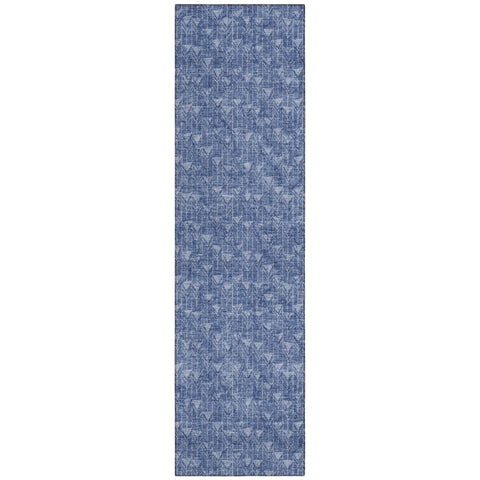 8' Runner Navy Blue Geometric Washable Non Skid Indoor Outdoor Runner Rug