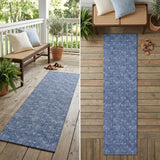 8' Runner Navy Blue Geometric Washable Non Skid Indoor Outdoor Runner Rug