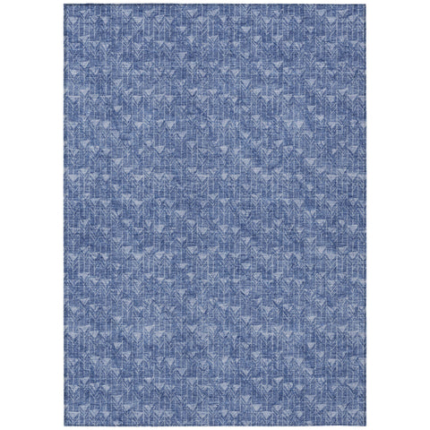 3' X 5' Navy Blue Geometric Washable Non Skid Indoor Outdoor Area Rug