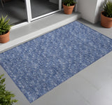3' X 5' Navy Blue Geometric Washable Non Skid Indoor Outdoor Area Rug