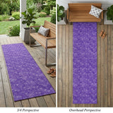 8' Runner Purple Geometric Washable Non Skid Indoor Outdoor Runner Rug