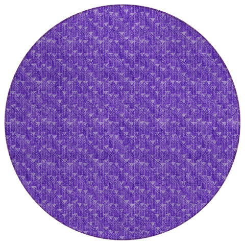 8' Round Purple Round Geometric Washable Non Skid Indoor Outdoor Area Rug