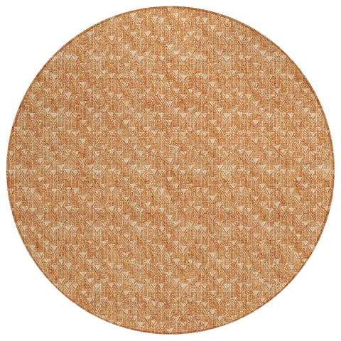 8' Round Bronze Round Geometric Washable Non Skid Indoor Outdoor Area Rug