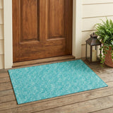 2' X 3' Turquoise Geometric Washable Non Skid Indoor Outdoor Area Rug