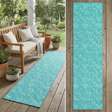 8' Runner Turquoise Geometric Washable Non Skid Indoor Outdoor Runner Rug