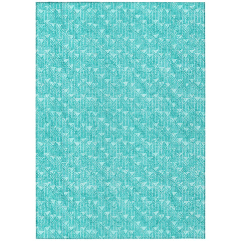 3' X 5' Turquoise Geometric Washable Non Skid Indoor Outdoor Area Rug