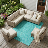 8' X 10' Turquoise Geometric Washable Non Skid Indoor Outdoor Area Rug