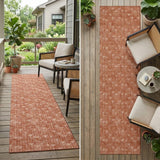 8' Runner Terra Cotta Geometric Washable Non Skid Indoor Outdoor Runner Rug