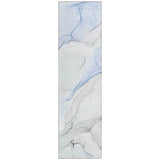 8' Runner Ivory Blue and Gray Abstract Washable Non Skid Indoor Outdoor Runner Rug