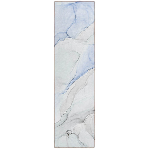 8' Runner Ivory Blue and Gray Abstract Washable Non Skid Indoor Outdoor Runner Rug