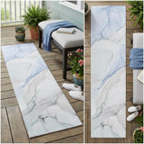 8' Runner Ivory Blue and Gray Abstract Washable Non Skid Indoor Outdoor Runner Rug