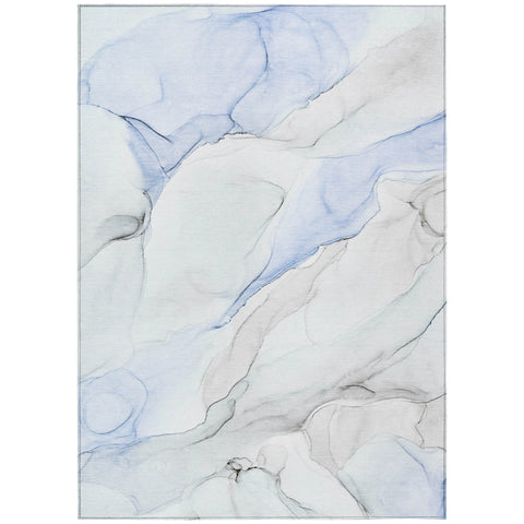 3' X 5' Ivory Blue and Gray Abstract Washable Non Skid Indoor Outdoor Area Rug
