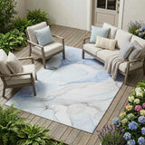 8' X 10' Ivory Blue and Gray Abstract Washable Non Skid Indoor Outdoor Area Rug