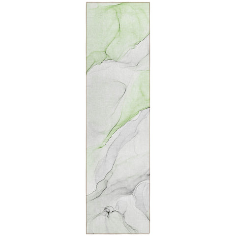 2' X 8' Green Abstract Washable Indoor Outdoor Runner Rug