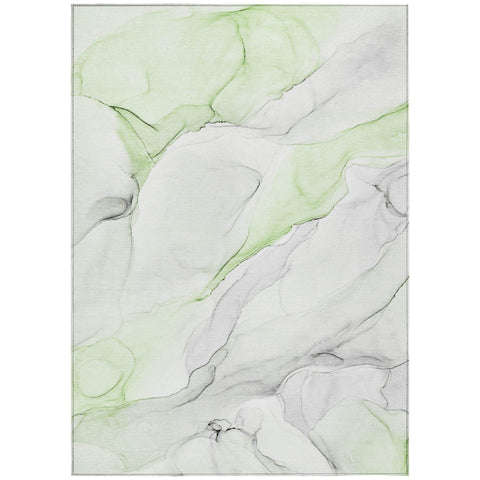 3' X 5' Green Abstract Washable Non Skid Indoor Outdoor Area Rug