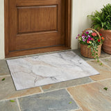 2' X 3' Beige Ivory and Gray Abstract Washable Non Skid Indoor Outdoor Area Rug