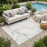 5' X 8' Beige Ivory and Gray Abstract Washable Non Skid Indoor Outdoor Area Rug