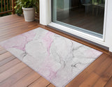 2' X 3' Gray and Pink Abstract Washable Non Skid Indoor Outdoor Area Rug