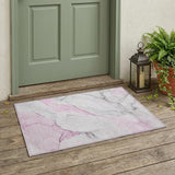 2' X 3' Gray and Pink Abstract Washable Non Skid Indoor Outdoor Area Rug